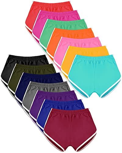Lasnten 14 Pcs Shorts Women Yoga Athletic Elastic Summer Breathable Sports Polyester Cotton Workout Shorts