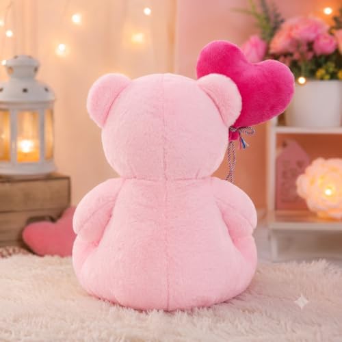 Image of Plush Teddy Bear with Pink 'Happy Birthday' Balloon, 20 cm, Soft Velvety Material