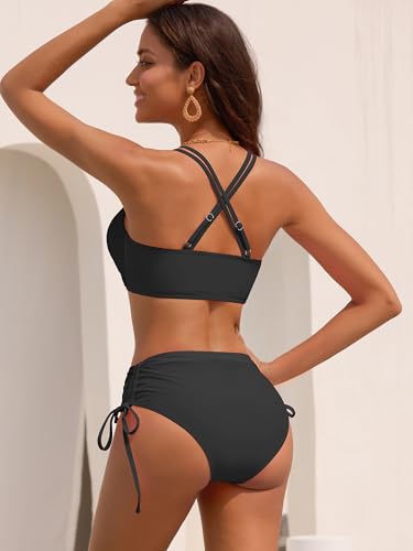 ZAFUL Women's High Waisted Bikini Sets Two Piece Swimsuit Twist Front Bathing Suit 2025 Drawstring Swimwear3