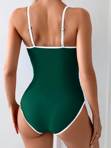 Image of Eomenie Women's One Piece Swimsuit Tummy Control Slimming Bathing Suit Color Block Spaghetti Strap 1 Piece Swim Suit Swimwear