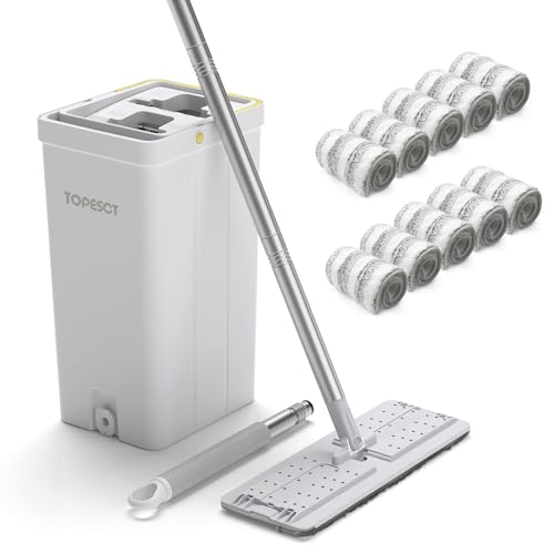 TOPESCT Wischmopp Set mit Eimer, Bodenwischer Set mit Wringer,360-Grad-Drehkopf, 142 cm...