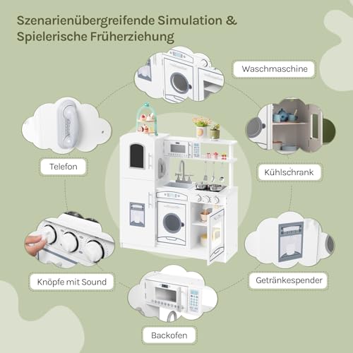 WOLTU Kinderküche Spielküche aus Holz mit Zubehör, inkl. 5tlg Küchenset – Weiß - 6