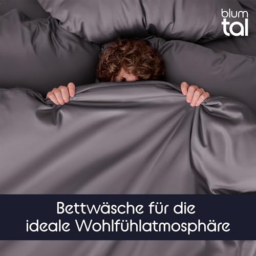 Blumtal Mako Satin Bettwäsche 200x220 Set & 2x 80x80 cm Kissenbezug Anthrazit - Oeko Tex Zertifizierte Satin Bettwäsche aus 100% Baumwolle… – Ansicht 6