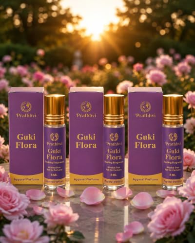 Image of Guki Flora Attar Roll-On Perfume Oil 8 ml x 3 | Alcohol Free | Long Lasting Rich Fragrance | Men & Women | Pocket Size Travel Friendly Roll On | Daily Wear Fragrance - Pack of 3