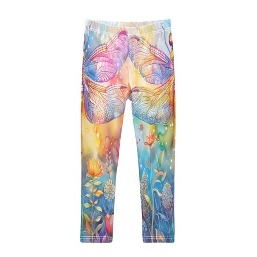 Toddler Girls Leggings Printed Yoga Pants Leggings Dragonfly Sprite Flower Bushes for Kids
