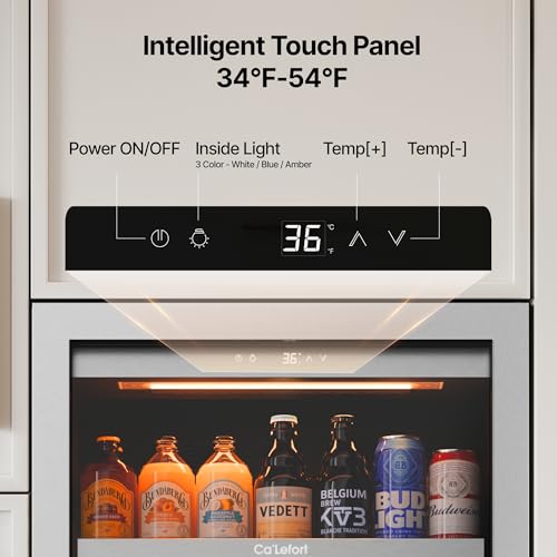 Image of Ca'Lefort Beverage Refrigerator Cooler - 24 Inch Beverage Fridge 381 Can with Glass Door, Built-in or Freestanding Refrigerator with 3 Color LED, Drink Cooler for Soda Beer or Wine (Right-Hinged)