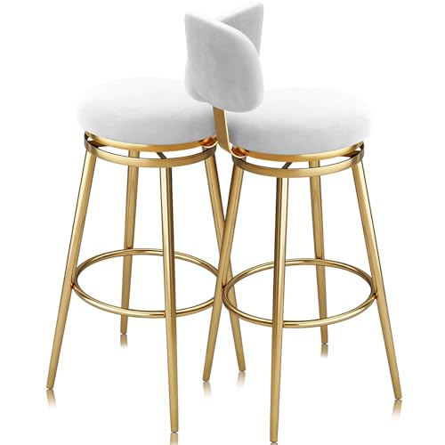Taburetes de bar con altura de mostrador Juego de 1/2/3/4, taburetes giratorios sin brazos, silla de bar de cocina for mostrador del hogar, isla de comedor, cafetería(White 75cm,2 PCS Gold Frame)