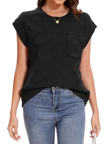 Image of Dimur Womens Sweaters Sleeveless Summer Tank Tops Casual Knit Sweater Vest Crewneck Loose Fit Pullover 2025