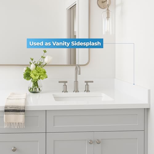 Image of Bathroom Vanity Sink Backsplash /Sidesplash (Super White Engineered Marble, 4 inch x 48 inch)