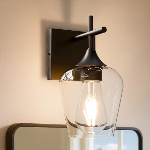 Image of Vanity Bathroom Light, 1-Light Bathroom Light Fixtures Over Mirror, Black Vanity Lights for Bathroom with Clear Glass, Modern Wall Lamp for Cabinet Hallway, Bedroom
