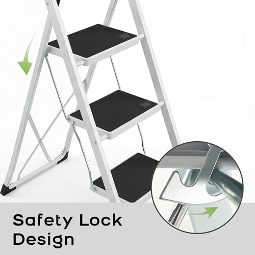 Escalera plegable de acero de 3 peldaños resistente para mantenimiento de interiores 7