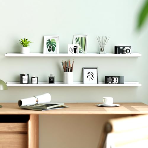 Image of White Floating Shelves for Wall Decor, 48 in Shelf with Lip Set of 2