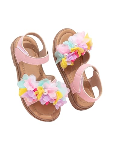 GORGLITTER Girl's Sandals Dressy Flower Pearl Open Toe Ankle Strap Leather Sandals
