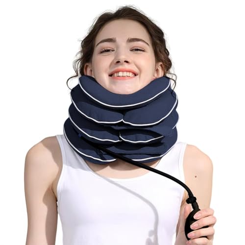 Neck Stretcher Cervical Traction Device, Adjustable Inflatable Neck Brace with Breathable Washable Fabric, Home Use Neck Relief Tool for Effective Neck Decompression(Blue)