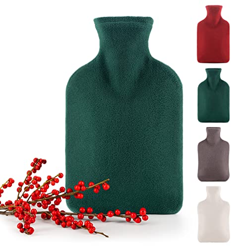 Blumtal Wärmflasche mit Bezug aus Polar Fleece - Wärmeflasche mit wachmaschinengeeignetem, superweichem Bezug aus hochwertigen Materialien, Bettflasche für alle Anlässe, Grün Cover