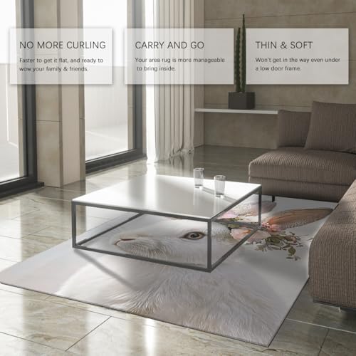 Tapis fin lavable motif bunny printemps blanc antidérapant 80x150 cm
