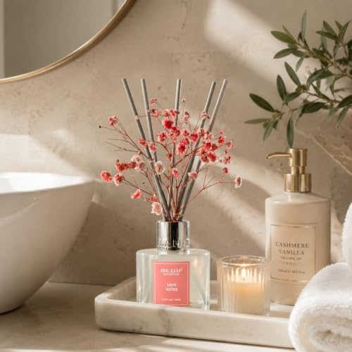 Image of Airkeep Reed Diffuser Set,3.38 fl oz (100 ml) - Love Notes Oil Diffusers with 8 Reed Sticks, Home Fragrance Reed Diffuser for Bathroom Shelf Decor