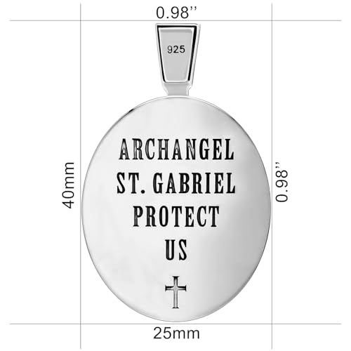 VENICEBEE® Archangel St. Gabriel Saint Medal Angel Protection Christian Sacramental Solid 925 Sterling Silver Pendant Necklace + Black Velvet Pouch, Polishing Cloth, Fine Gift Box2