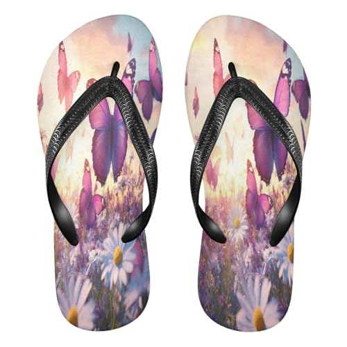 STAYTOP Beautiful Purple Butterflies and Daisies Flip Flops Sandals of Men's & Women's,Sandals Beach Slippers Shower Slides