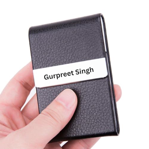 Image of FELSTAR Customized /Personalized Card Holder with Name Engraved, Leather Professional Business Visiting Card Holder /Credit Card Holders Men, Women Day Gift, Corporate Gift for Employees (S Black Plain)