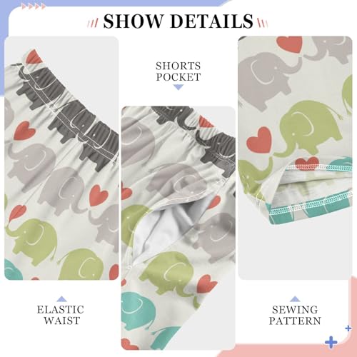 Colorful Elephant Love Heart Boys Long Pants Soft Trousers Elastic Waist Kids Lounge Bottoms with Pockets S-XL4