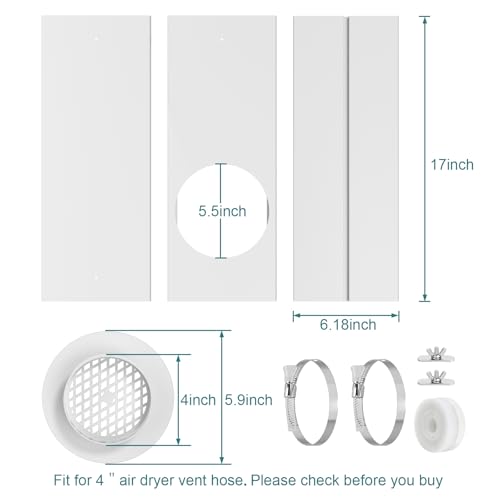 Image of HOXHA Window Duct Kit Universal dryer vent kit for 4 inch ducting hose, Sliding Window Vent Kit Fit with Dryer, Inline Duct Fans, Grow Tents