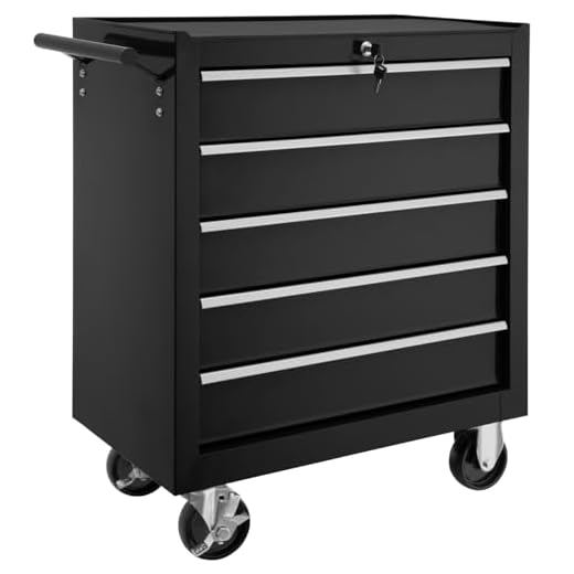 TecTake Werkzeugwagen mit 5 Schubfächer | Abschließbar | Mobiler Werkstattwagen - diverse Farben - (Schwarz | Nr. 402797)