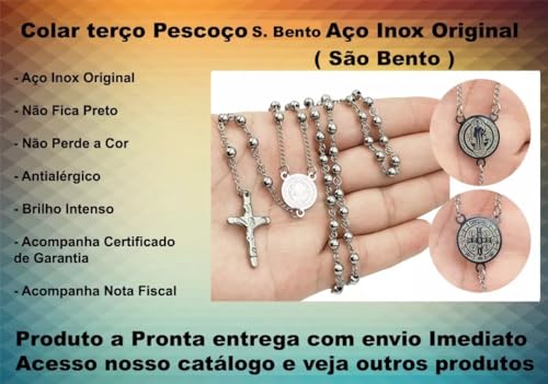 Terço São Bento Cordão Corrente Masculino Rosario Terco Oracao Protecao Fe Aco Prata