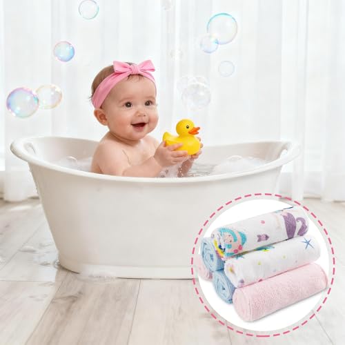 Image of Baby Washcloths, 24Pack Baby Wash Cloths Extra Soft & Ultra Absorbent, Baby Towels and Washcloths Face Towels for Unisex Boys Girls Body, Washclothes Gentle on Sensitive Skin, 9x9 Mermaid