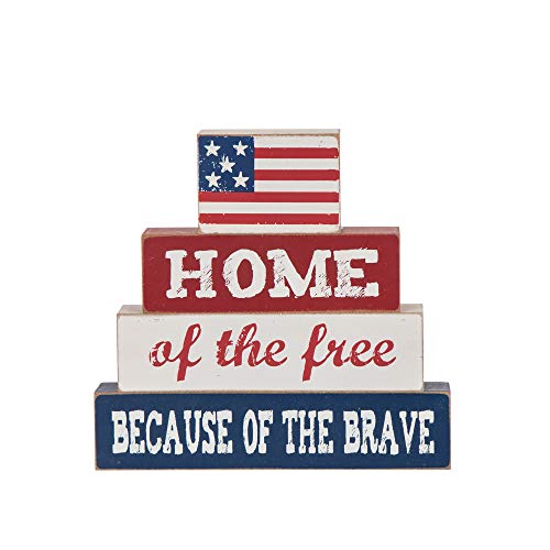 Glitzhome Patriotic American Flag Wooden Block 8"H Distressed Home Of The Free Because Of The Brave Patriotic Wood Sign Home Decor Farmhouse Wood Block Independence Day Table Decor thumb #6