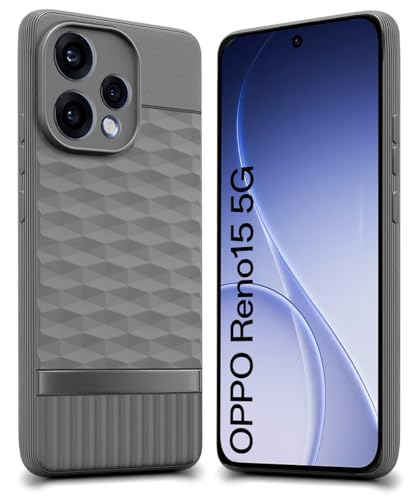 Image of WOW IMAGINE Back Cover for Oppo Reno 15 5G with Hexa Cube Design | Ultra Slim Soft Rubberised Case | Inner Velvet Fabric | Flexible Mobile Case | Camera Protection - Grey