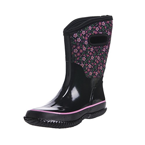 WTW Women's Floral Wide-Calf Neoprene Insulated Rubber Rain Snow Boots for Ladies, Mid-Calf