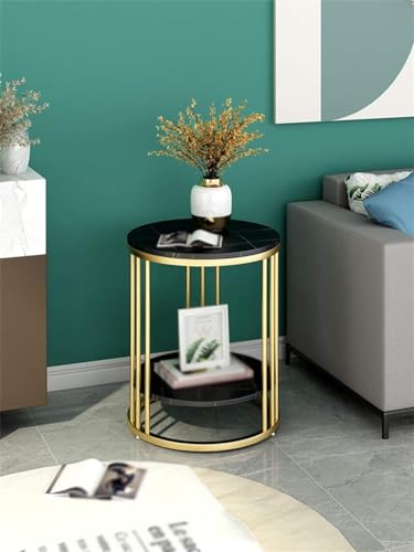Image of NEST NATURE HAVEN Round Side Table Corner End Table for Living Room Bedside Mid Century Modern Coffee Table or Circle Accent Table for Small Spaces Metal Nightstand (Golden and Black)