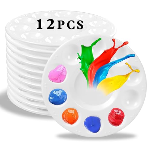 12pcs Plastic Art Palette Tray – Perfect for Adults & Kids Painting, DIY Crafts, Home Parties, Kindergarten Activities, and Classroom Use, White Paint pallets