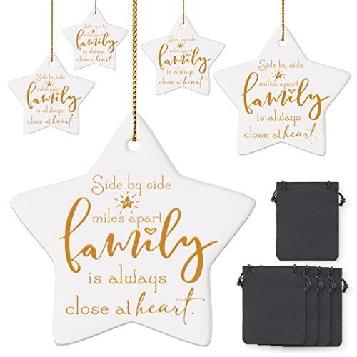 8 Pcs Christmas Tree Hanging Ornaments Family Decorations Gift Star Shaped Ceramic Hanging Sign Family is Always Close at Heart Sign Xmas Holidays Celebration