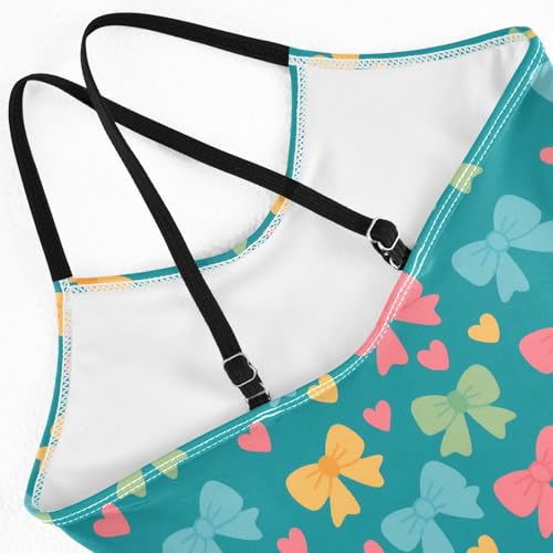 senya Girls Swimsuits One-Piece Swimwear Tie Bathing Suit Beach Summer Round Neck 9-10T Bow Heart Pattern4