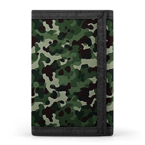 Green Camouflage Trifold Wallets for Men Women Rfid Blocking Wallet Slim, 8 Card Slots 1 Note Compartments & 1 Id Window, Minimalist Front Pocket Wallets, Coin Zipper Pocket-Black3
