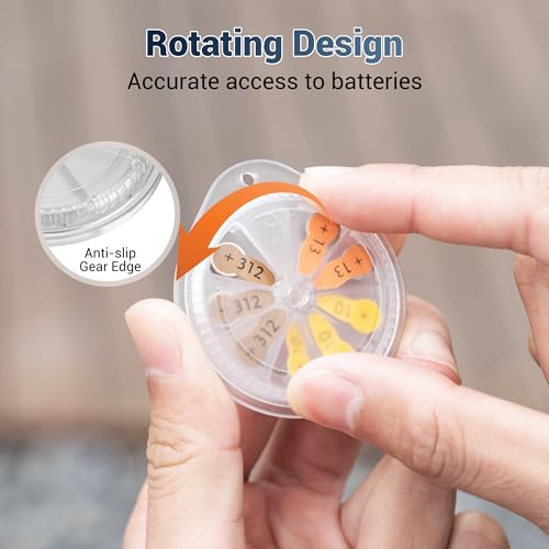 Image of Rotatable Size 312 13 10 Hearing Aid Battery Case with Keychain - Clear | LR41 Battery Caddy,for 8x Size312 A312 P312 312A PR41 P13 P10 LR41 AG3 Batteries,for Travel,NOT Fit Extra Long /Square Tab