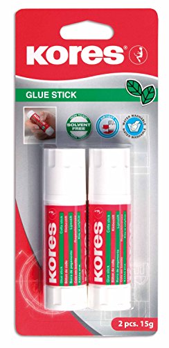 Kores Glue Stick, Solid, Washable, Non-Toxic, 15g, Blister Pack of 2