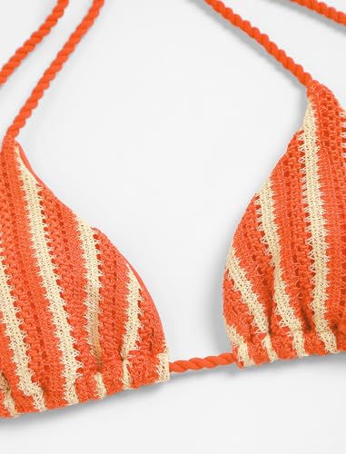 Image of ZAFUL 2 Piece Triangle Bikini for Women Knitted Rope Halter Bikini Sets Sexy Bathing Suit Side Tie Swimsuits Beachwear