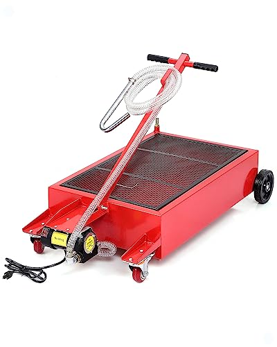 GarveeTech Low Profile Oil Drain Pan 20 gal Electric Oil Drain Pan with Pump Oil Change Pan with 110V Electric Pump 8 ft Hose & Folding Handle Rolling Oil Drain Cart for Cars Trucks Buses RVs