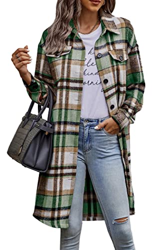 Image of PRETTYGARDEN Womens Plaid Shacket Jacket Flannel Shirts