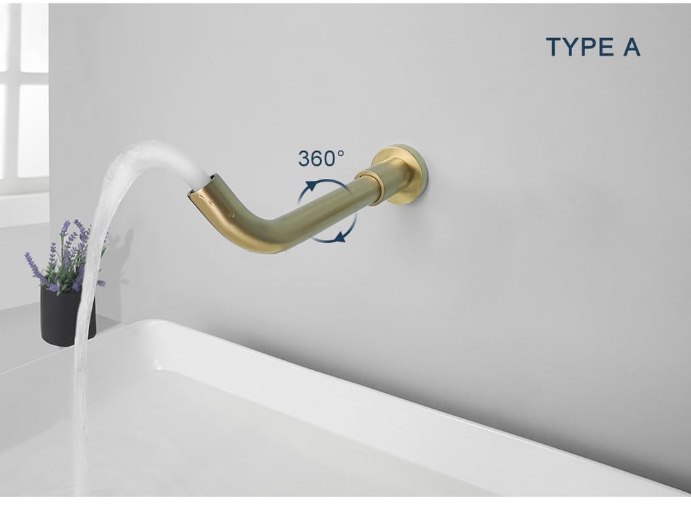 Bateria łazienkowa ścienna mosiężna z wylewką obrotową 360°, bateria umywalkowa 15 cm jednym otworem do zlewu/wanny (złoto/chrom)(Grey Type C)
