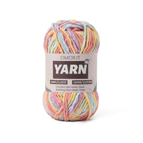 Image of Plush Chenille Chunky Crochet Yarn - Baby Yarn for Crocheting Soft - Velvet Yarns Knitting for Blankets Crafts - Fluffy Amigurumi Yarns 100g / 131yd (Macaron)