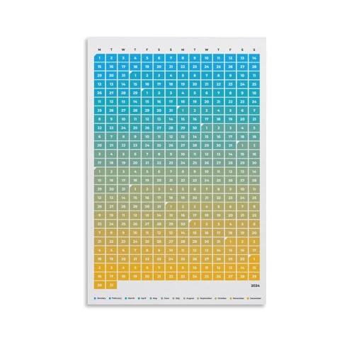LZTEN Calendrier annuel 2024 sur une seule page, affiche de l'année en un coup d'œil pour 2024, idée de cadeau de Noël pour petite amie, décoration murale, sans cadre, 30,5 x 45,7 cm (30 x 45,7 cm)