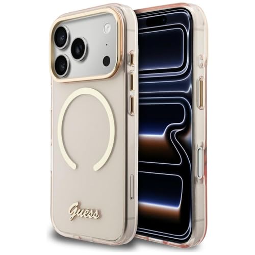 CG MOBILE Guess IML Script Metal Compatible avec MagSafe Coque pour iPhone 17 Pro (Rose)