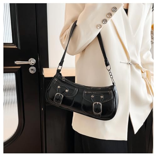 Image of Vintage Buckle Punk Purse for Women, Retro Y2K Shoulder Bag, Mini Hobo Clutch Aesthetic Purse for Travel Shopping