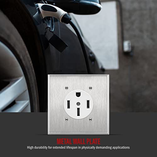 Enerlites 7792 2.125 Inch Diameter Single Hole Receptacle Outlet Metal Wall Plate, Corrosive Resistant, Size 2-Gang 4.50 Inch X 4.57", 7792, 430 Stainless Steel thumb #6