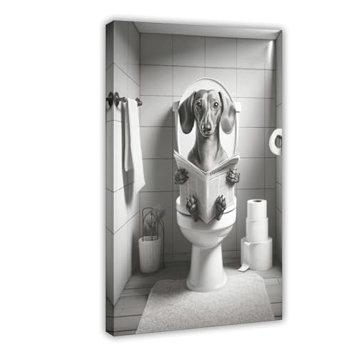 Toile teckel toilettes humour tableau mural WC 40x60cm original