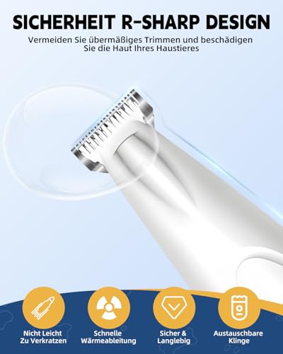 Pfotentrimmer für Hunde mit LED-Licht, 35db Leise Hundepfoten Trimmer Paw Trim Pro, 600mAh Type-C Wiederaufladbar, 18mm verbreiterte Klinge, Hundeschermaschine für Pfoten, Augen, Ohren, Gesicht